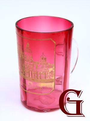 cranberry glass spa mug gold engraving